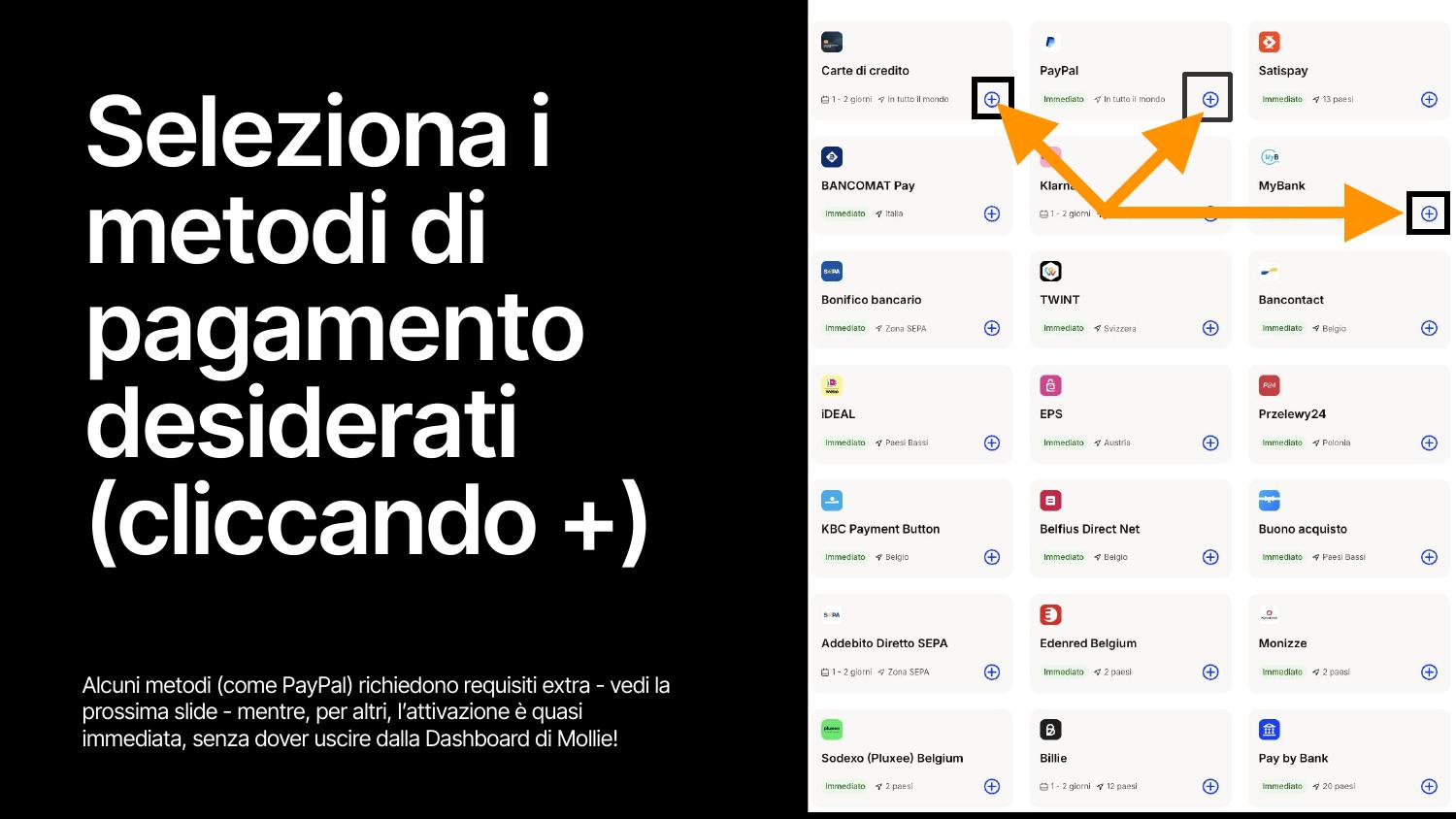 Selezione metodi di pagamento