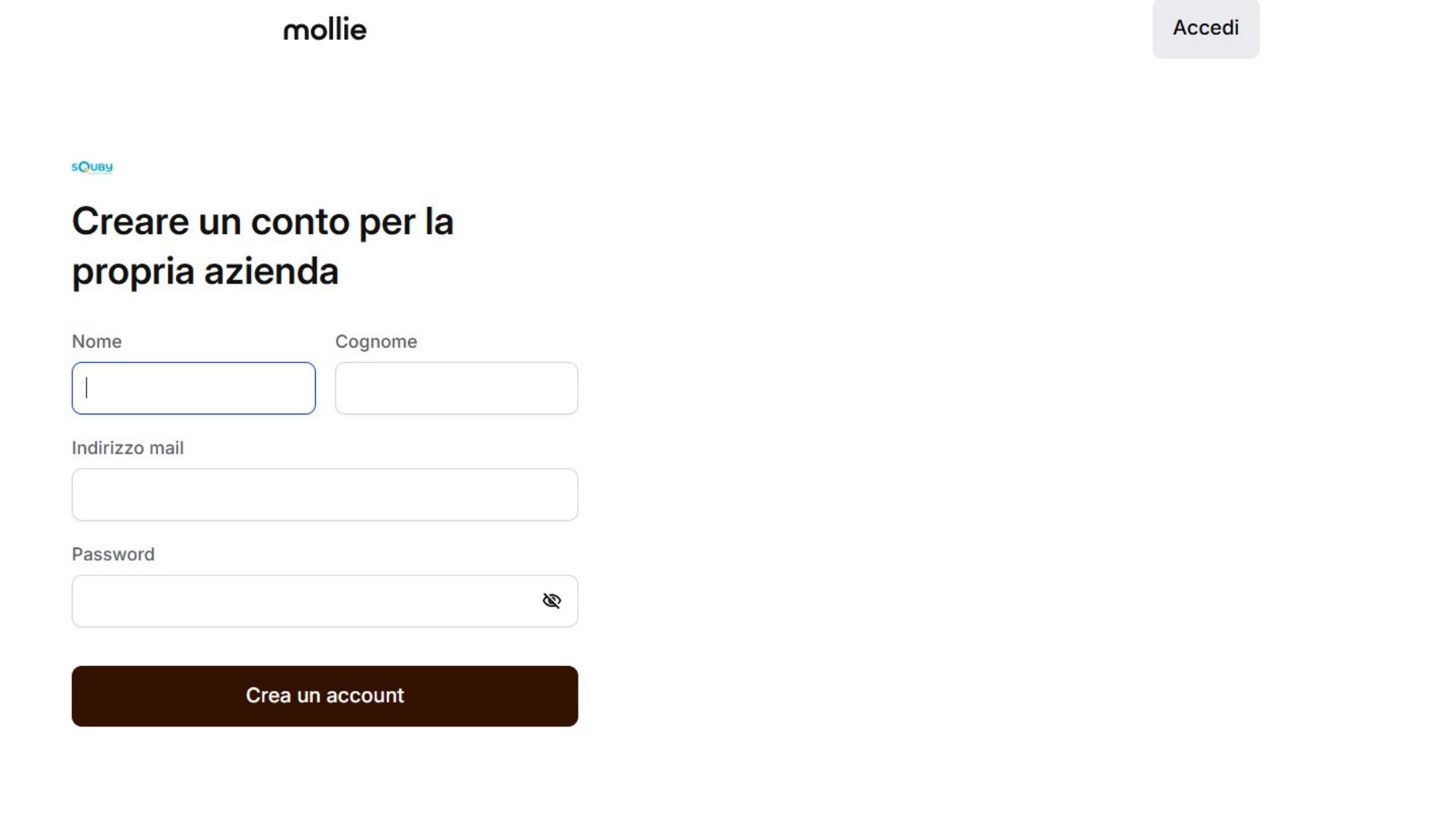 Form creazione account Mollie