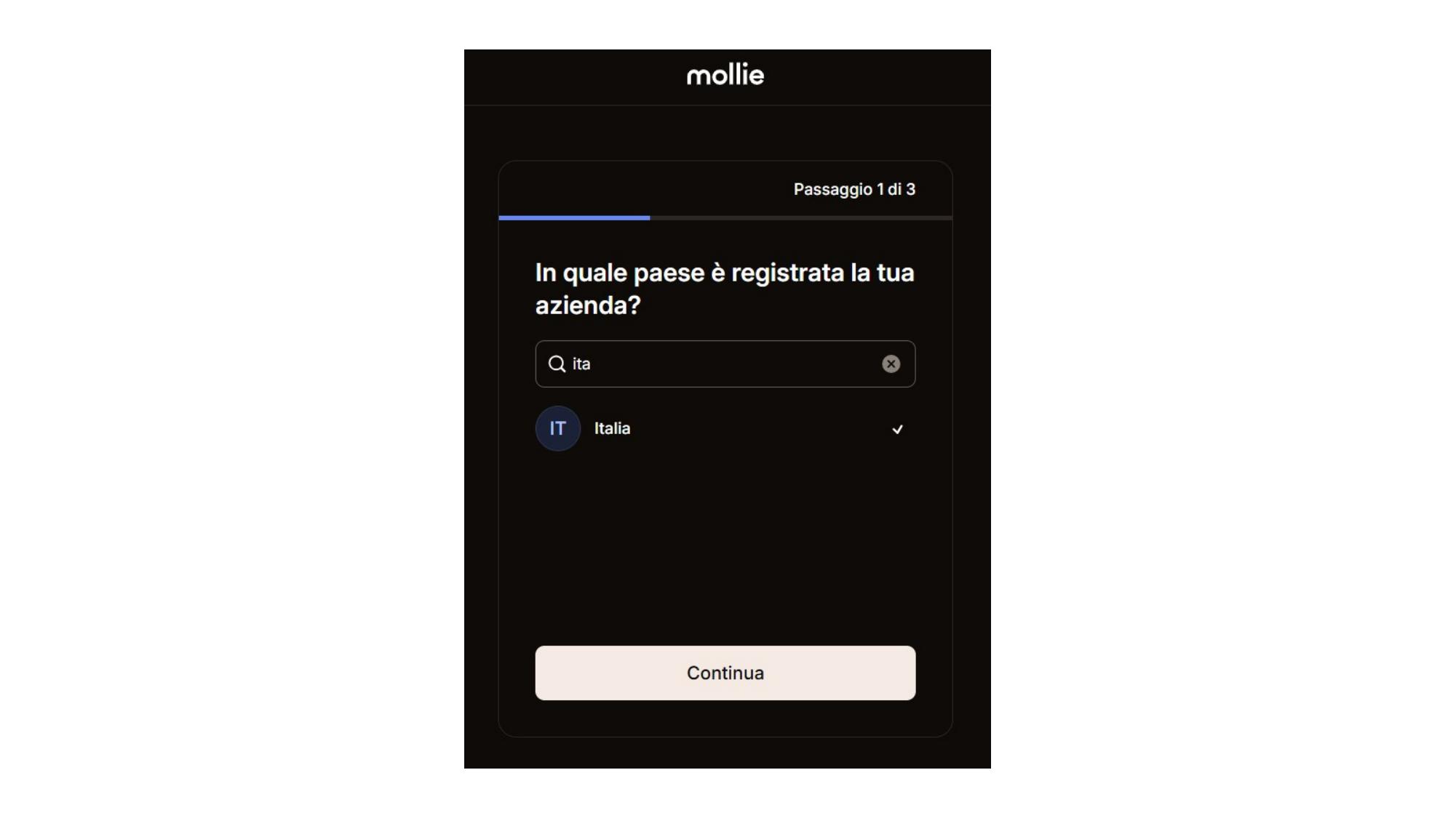 Selezione paese Italia