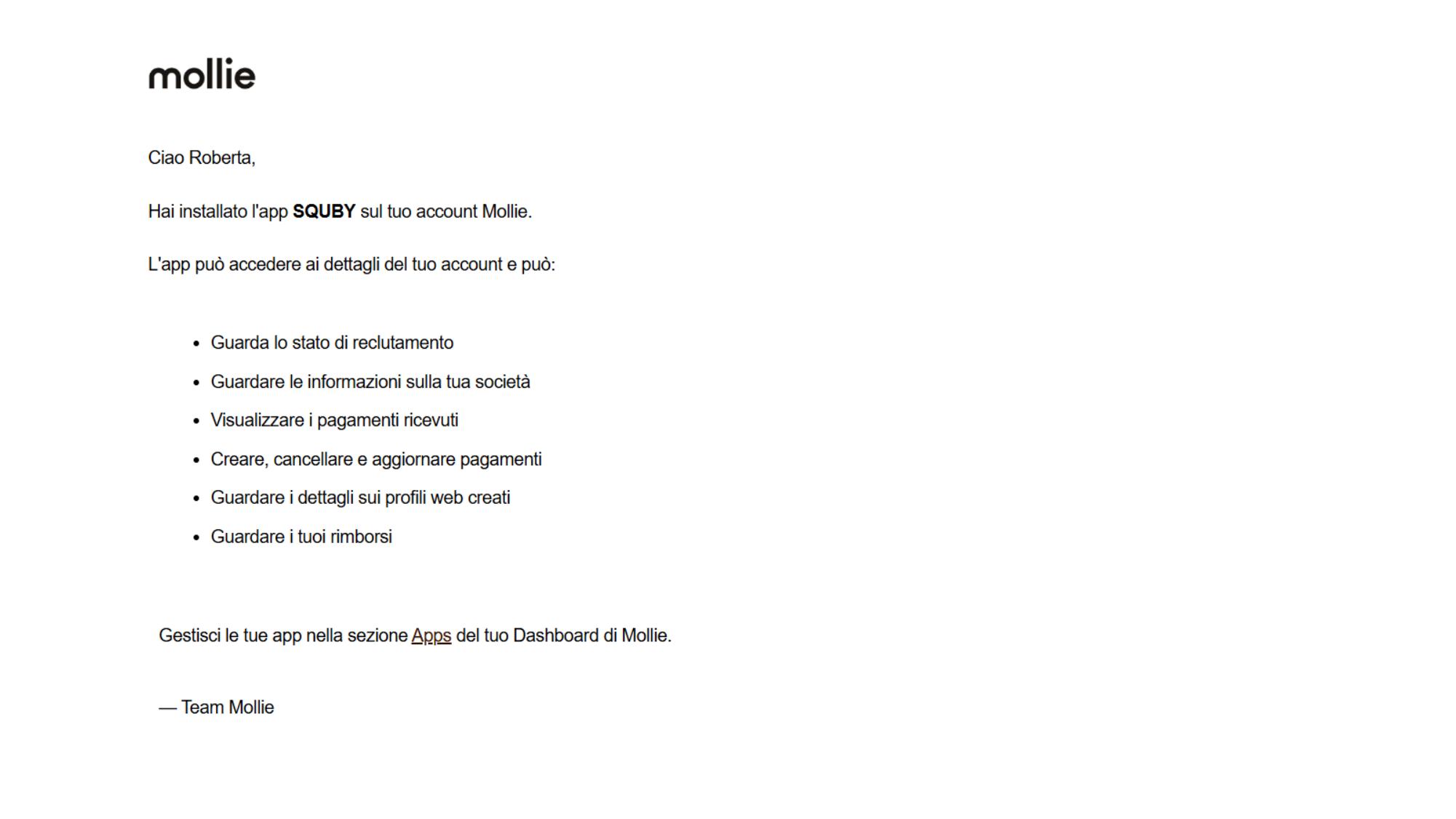 Email conferma da Mollie